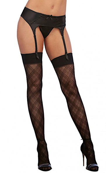 Knitted Plaid Sheer Thigh High Stockings 