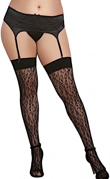 Leopard Fishnet Thigh High Stockings Plus Size