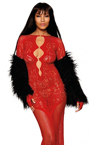 Floral Lace Pattern & Net Gown Bodystocking   