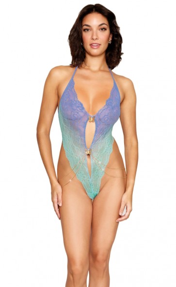 Ombre Printed Plunging Lace Teddy 