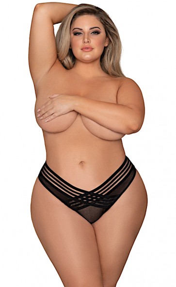 Mesh Thong With Stripe Elastic Plus Size
