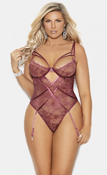 Lace Underwire Gartered Teddy Plus Size