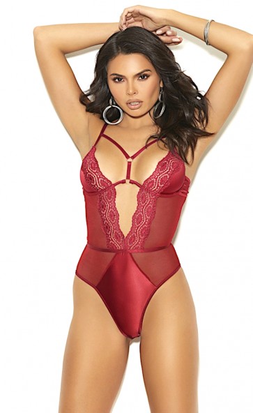 Plunging Satin & Lace Teddy 