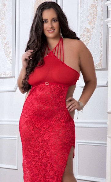 Shoulder-Baring Laced Night Dress Plus Size 