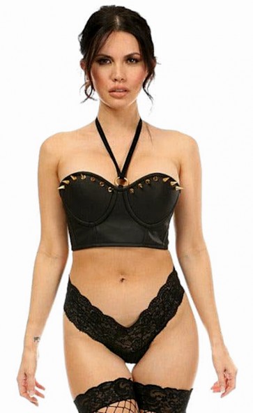 Faux Leather Underwire Bustier With Spikes Plus Size