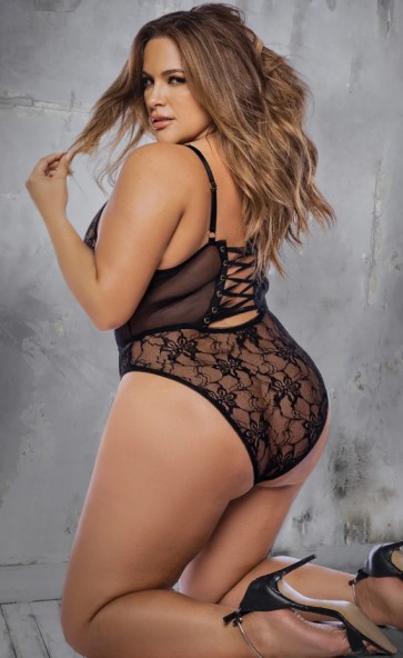 Lace Up Back Underwire Teddy Plus Size