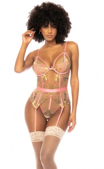 Floral Embroidered Teddy with Underwire  