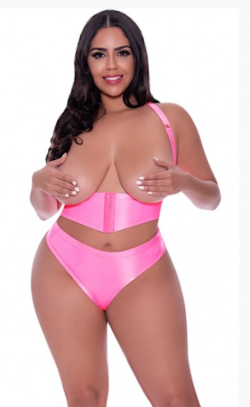 Hard Candy Wet Look Underbust Harness & Thong Plus Size