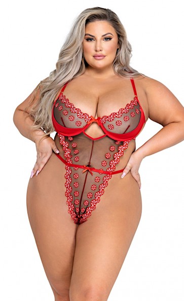 Sweet & Sticky Embroidered Teddy Plus Size