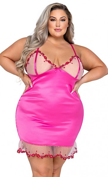 Kiss & Tell Embroidered Satin Chemise Plus Size
