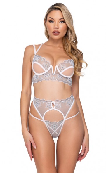 Snow Queen Embroidered Tulle Bra & Thong Set