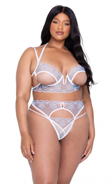 Snow Queen Embroidered Tulle Bra Set Plus Size