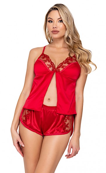 Rouge Bow Satin Embroidered Cami Lounge Set