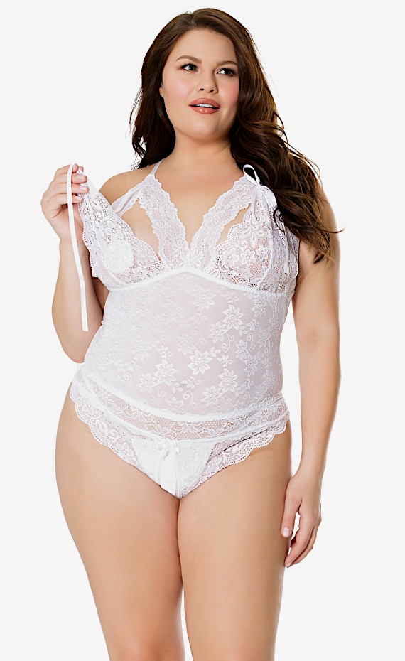 Peek-A-Boo Cup Crotchless Lace Teddy Plus Size bridal