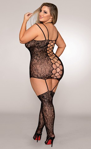 Knitted Lace Garter Dress Bodystocking Plus Size