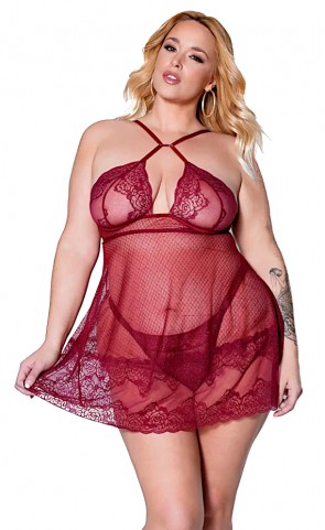 Mesh & Lace Babydoll With Underwire Plus Size