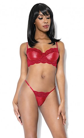 Wet Look And Lace Bra & G-String Set