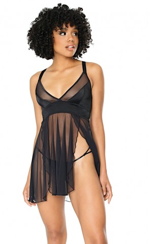 Cage Back Sheer Babydoll With Double Slit 