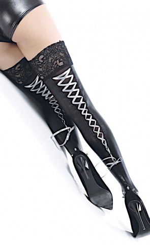 Wet Look Lace Up Stockings Plus Size
