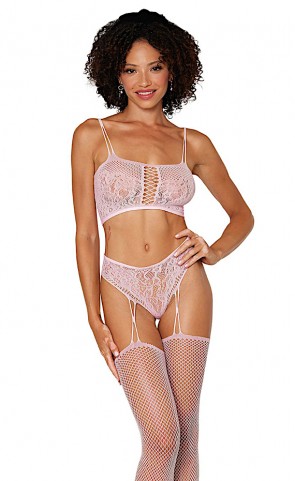 Netted Lace Bralette and Garter Hose