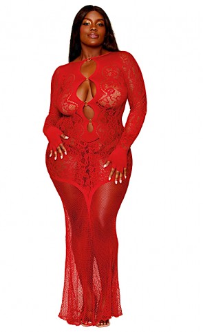 Floral Lace & Net Gown Bodystocking Plus Size