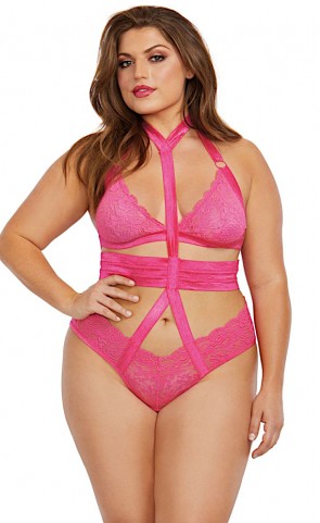 Lace Bralette and Harness Panty Plus Size