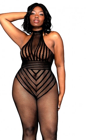 Knitted Stripped Teddy Design Bodystocking Plus Size