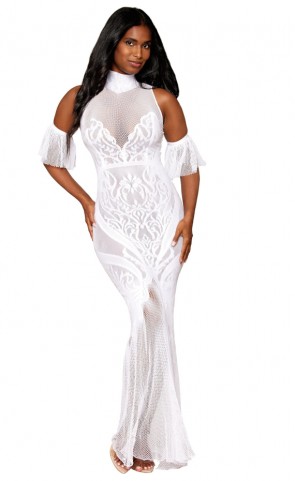 Fishnet Lace Pattern Bodystocking Gown