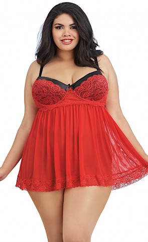 Push Up Cups Mesh Babydoll Plus Size