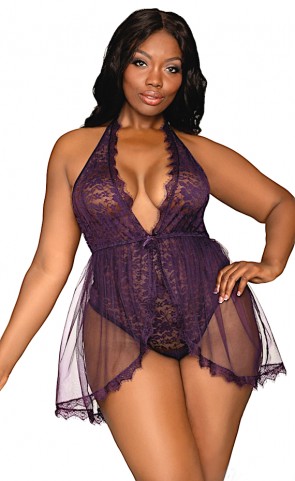 Lace & Sheer Skirted Teddy Plus Size