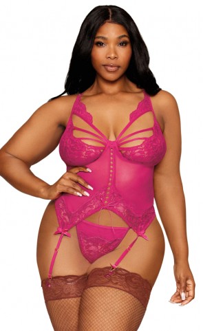 Strappy Lace Bustier & G-string Set Plus Size