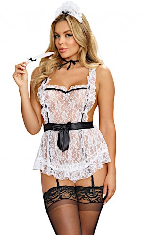 White Lace French Maid Bedroom Costume