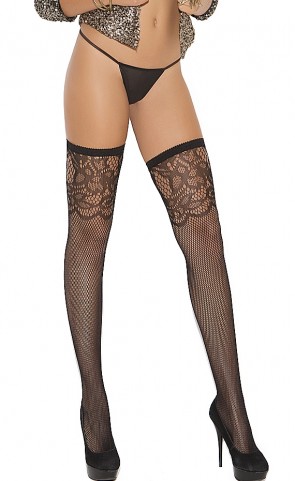 Fishnet Thigh Highs With Scroll Top Plus Size