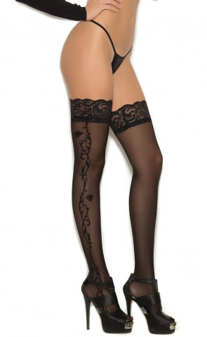 Sheer Thigh Hi With Floral Applique