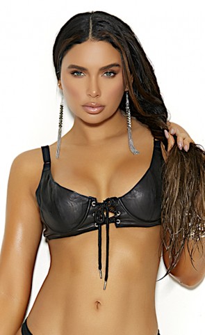 Lace Up Front Leather Bra