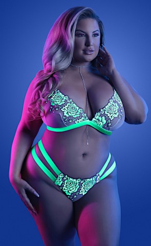 Glow In The Dark Night Vision Bralette & Cage Panty Plus Size