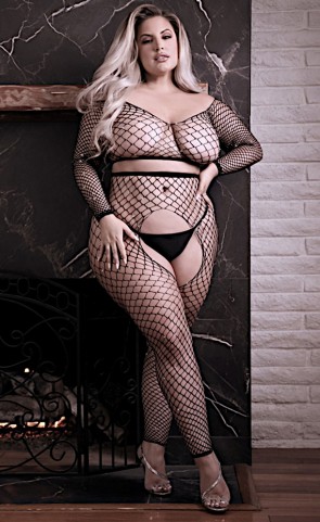 Stunner Net  Crop Top & Crotchless Tights Plus Size