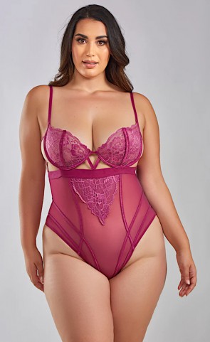 Quinn Cross Dyed Lace & Mesh Teddy Plus Size