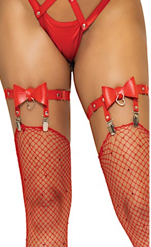 Hearts and Bows Leather Leg Garters