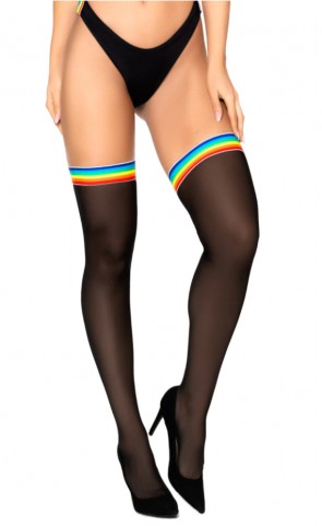 Mesh Thigh High Stockings w/Rainbow Top 