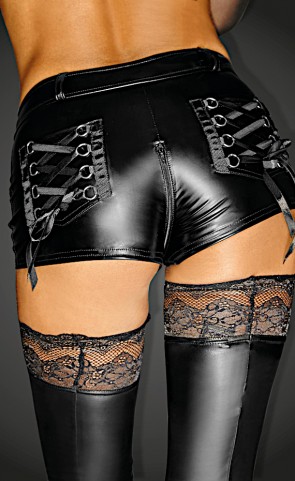 Noir Powerwetlook Zipper Shorts