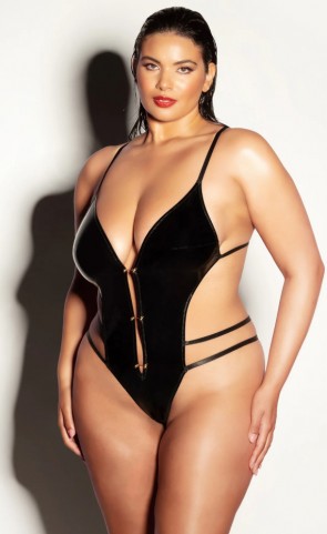 Fetish Whipped Open Crotch Vinyl Teddy Plus Size 