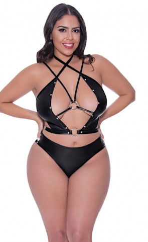 Lust Fetish Delia Leather Look Strappy Bustier Set Plus Size 