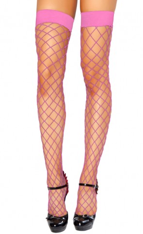 Fishnet Thigh High Stockings With Solid Top