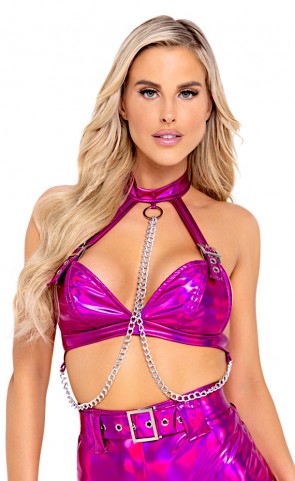 Holographic Vinyl Buckled Top  