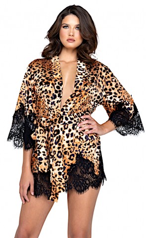 Jungle Fever Leopard Print Satin Robe 