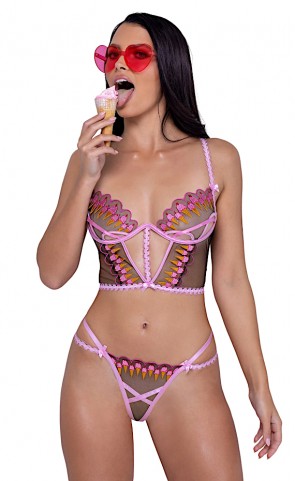Ice Cream Embroidery Illusion Tulle Bustier Set