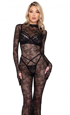 Coquette Lace Bell Bottom Catsuit