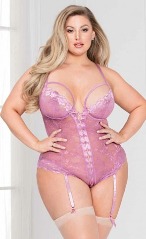 Lace & Mesh Teddy With Underwire Plus Size