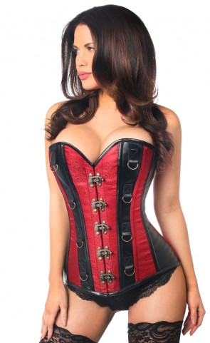 Brocade & Leather Corset With Metal Clasp Plus Size